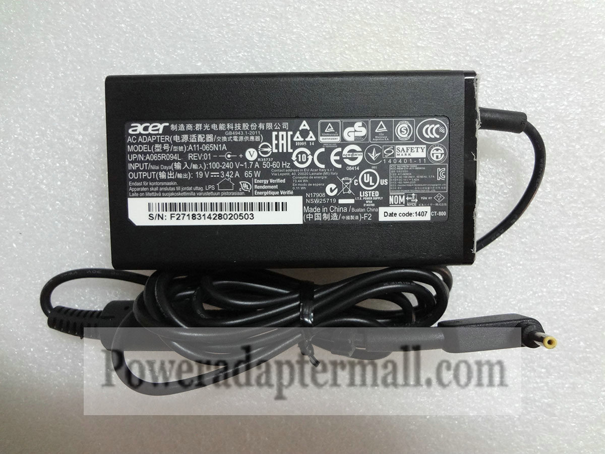 Original Acer 19V 3.42A A11065N1A A065R094L REV.01 AC Adapter